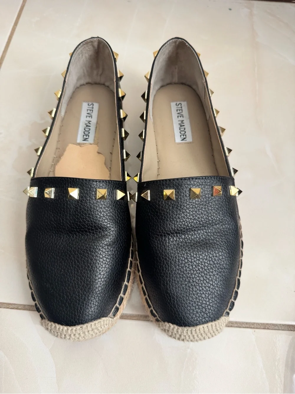 Steve Madden Black Espadrilles with Gold Stud Accents